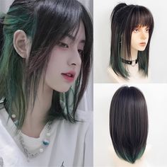 kostenloser Versand, schnellerer Kundendienst Short Mullet, Green Highlights, Cosplay Hair, Wig Short, Short Waves, Green Ombre, Anime Cosplay, Womens Wigs, Wigs With Bangs