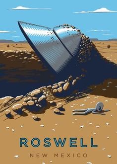 a poster with an image of a large object in the middle of it's desert