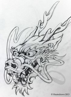 a drawing of a dragon head