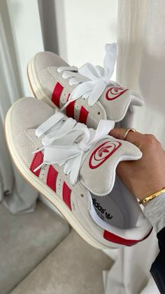 How To Style Adidas Campus 00s, Red Campus 00s, Red Campus 00s Outfit, Trending Shoes 2024, Adidas 00s Campus, Red Campus, Girly Sneakers, Sneakers Head, Sneakers Aesthetic