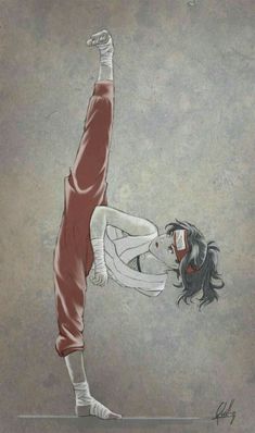 a drawing of a woman doing a handstand on one leg with her head in the air