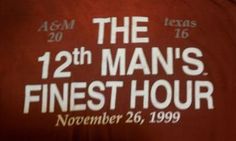 the 12th man's finest hour t - shirt is shown in white and red