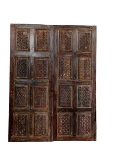 Vintage Brown Carved Door Wood Double Doors Sliding Barndoor Wood Double Doors, Carved Wooden Door, Yoga Altar, Carved Door, Textile Tapestry, Hindu Statues, Sideboard Table, Carved Doors, Antique Doors