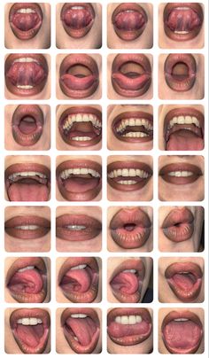 many different images of lips and mouths with their teeth open, showing the same amount of mouth