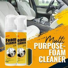 two foam cleaners sitting next to each other in the back seat of a car