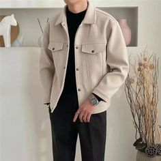 Mens Fashion Coat, Lapel Jacket, Winter Outfits Men, Mens Fashion Classy, Cool Outfits For Men, Woolen Coat, Casual Jacket, Men's Casual