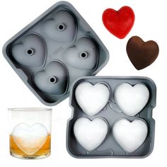 Have Fun Making Your Iced Drinks With I LOVE CUBE Ice Cube Tray! Turn your drink into a romantic affair with the help of our I Love Ice Cube Heart Mold. Create 4 large heart-shaped ice cubes with a size of 2.5 inches in diameter that'll stay cold for hours. Perfect for cold beverages whether it is Whiskey, Cocktails, Bourbon, Iced Tea, Iced Coffee, Soda, Water or Fruit Juice. You're celebrating a special occasion with your partner, or simply just want to make their drink extra special, these slo Heart Ice Cube Tray, Heart Ice, Cocktail Trays, Whiskey Cocktail, Silicone Ice Cube Tray, Ice Ball, Ice Cube Molds, Whiskey Cocktails, Ice Molds