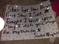 a sign with writing on it that says, starlight birthday first star i see tonight i wish you may be my patron