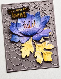 a close up of a card with flowers on the front and back of it that says, you are the leaf