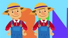 two men wearing overalls and hats standing next to each other