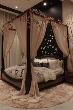 Young Woman Bedroom, Canopy Bed Drapes, Canopy Bed Ideas, Bed Drapes, Romantic Bedrooms, Dream Bedroom Inspiration, Luxury Bedroom Decor, Moody Bedroom, Casa Vintage