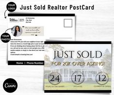 the real estate postcard is shown with an image of a house and numbers on it