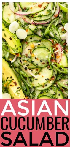 This refreshing Easy Asian Cucumber Salad recipe is perfect for summer!  Crisp coins of cucumber with thin slices of pungent red onions and fresh herbs tossed in a silky, tangy umami packed sauce.  It's a healthy and delicious versatile side that is guaranteed to be a hit! #easy #quick #Asian #Japanese #cucumber #side #salad #healthy #recipe Cucumber Salad Japanese Recipes, Cucumber Red Onion Salad, Asian Cucumber Salad Tiktok, Crunchy Asian Cucumber Salad, Smashed Cucumber Salad Asian, Asian Style Cucumbers, Japanese Cucumber Salad, Cucumber Onion Salad, Asian Cucumber Salad