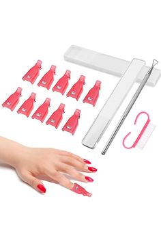 FITDON 10PCS Nail Polish Remover Clips Soak Off Caps &amp; Stainless Steel Triangle Cuticle Pusher Peeler Scraper &amp; Nano Crystal Glass Nail Files Buffer &amp; Mini Nail Brush (Pink) Remove Acrylics, Remove Acrylic Nails, Glass Nail File, Glass Nail, Nail Brush, Nail Files, Foil Nails, Polish Remover, Dip Powder Nails