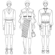 three men's fashions from the fall / winter 2009 runway line drawing by michael schnitzer