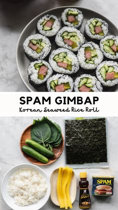 Korean spam Gimbap on plate Gimbap Recipe, Simple Clean Meals, Seaweed Rice, Rice Rolls, Cheap Easy Meals, Korean Recipes, Fun Baking