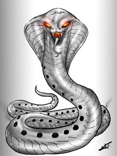 a drawing of a snake with red eyes