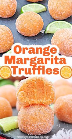 orange margarita truffles stacked on top of each other