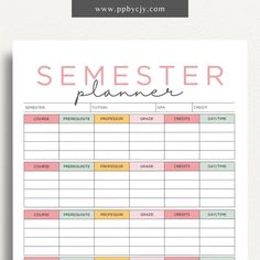 a printable planner with the words,'semester planner'on it