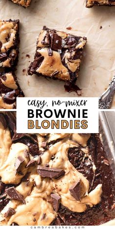 easy no mixer brownie blondies with peanut butter frosting