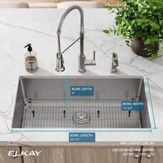 an image of a kitchen sink with measurements