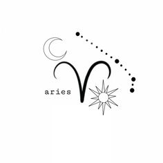 the aries logo is shown in black and white, with an arrow pointing to the moon