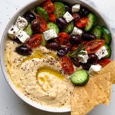 Greek Salad Hummus - The Dish On Healthy Salad Hummus, Greek Hummus, Marinated Feta, Hummus Bowl, Hummus Dip, Make Hummus, Fruit Salad Recipe, Black Olives, Summer Salad Recipes