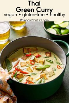 thai green curry with vegetables in a pot