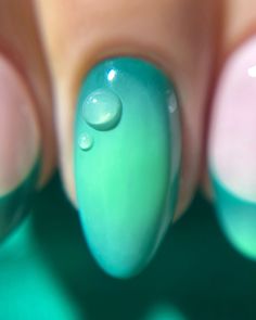 wintery greens with 3d water droplet details 💧🌿🌱🍃🌊 rings from @luvaj ✨ #nails #nailinspo #nailart #naildesign #nailart #winternails #autumnnails #greennails #fallnails #nailsnailsnails #nailsofinstagram Water Droplet Nails, Droplet Nails