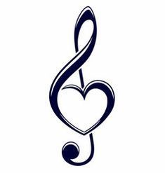 a musical note with a heart shaped treble