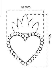 a drawing of a heart with beads and a crown on the side, in black and white