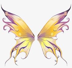 the wings of a butterfly are yellow, purple and white with swirls on it