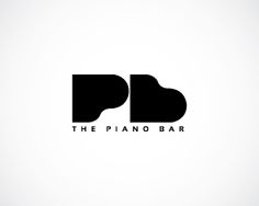 the piano bar logo is black and white, with an abstract shape on it's left side