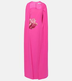 Mattia caped embellished gown in pink - Safiyaa | Mytheresa Embellished Cocktail Dresses With Cape Sleeves, Strawberry Dress, Long Gown Dress, Embellished Gown, Dress Home, Long Gown, Fitted Silhouette, Floor Length, Designing Women