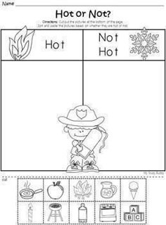 the hot or not worksheet is shown in black and white, with an image of