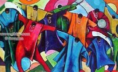 an abstract painting of clothes hanging out to dry