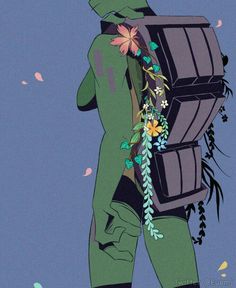 a person with a backpack and flowers on their back