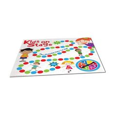 a children's board game with the words kids on stage written in red and green