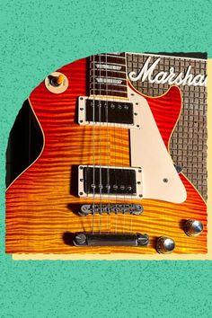 an electric guitar that is made out of wood and has the words marshall on it