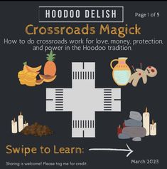 the cross roads magick poster with instructions for how to make it and how to use it