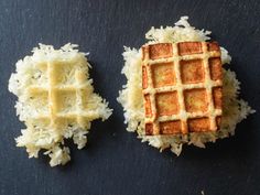 two waffles on top of some white rice