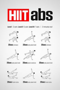 an exercise poster with the words hit abss in different positions and numbers on it