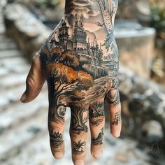 Premium Hand Tattoo Tattoo Files Hand Tattoo Realism, Full Sleeve Tattoos Women Ideas, Realism Hand Tattoo, Inner Hand Tattoo, Bald Eagle Hand Tattoos, Praying Hands Half Sleeve Tattoo, Hand Tattoo Cover Up, Revolver Tattoo, Fly Fishing Tattoo