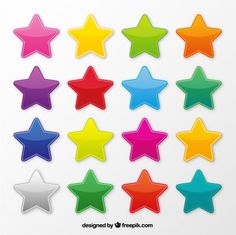 colorful star stickers are arranged in the shape of different shapes and sizes on a white background