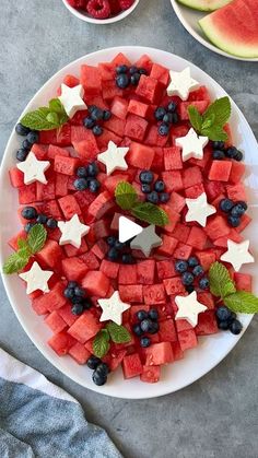 watermelon and blueberries arranged in the shape of an american flag