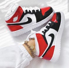 The perfect gift for friends, family, that special someone, or yourself ✨ - Exactly as shown in the pictures. - Brand New & Authentic. 💯  - Hand Painted with attention to detail. 👨‍🎨  - Waterproof and Flexible. ❤️  - Unisex model. Please refer to the Size Chart. - Free Worldwide Shipping. ✈︎ Air Jordan 1 Red, Air Jordan 1 Black, Jordan 1 Red, Air Jordan 1 Women, Custom Air Jordan 1, Air Jordan 1 Chicago, Nike Custom, Jordan 1 Black, Mid Sneakers