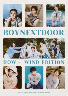 the boy next door poster is shown with four different photos and words on it, including two