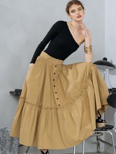 Composition : Cotton 73% Nylon 24% Span 3%Color : beige_S,beige_MCountry of Origin : KOREA Best Winter Outfits, Midi Skirts, Full Skirt, No Frills, Winter Fashion, Winter Outfits, Midi Skirt, Tights, Composition