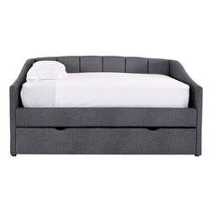 the daybed is made with grey fabric