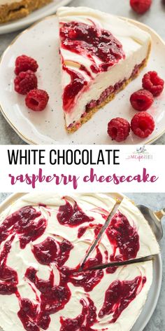 white chocolate raspberry cheesecake with whipped cream on top